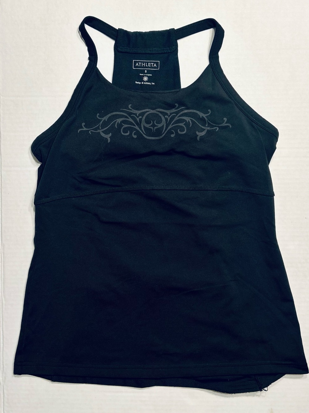 Athleta Malta Cami Black Swirl Filigree Graphic Halter Tank Top Size Small EUC